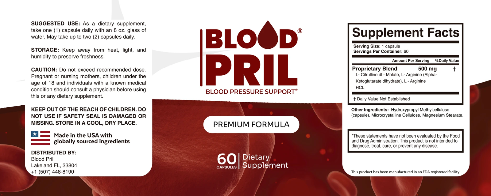 BloodPril ingredients label